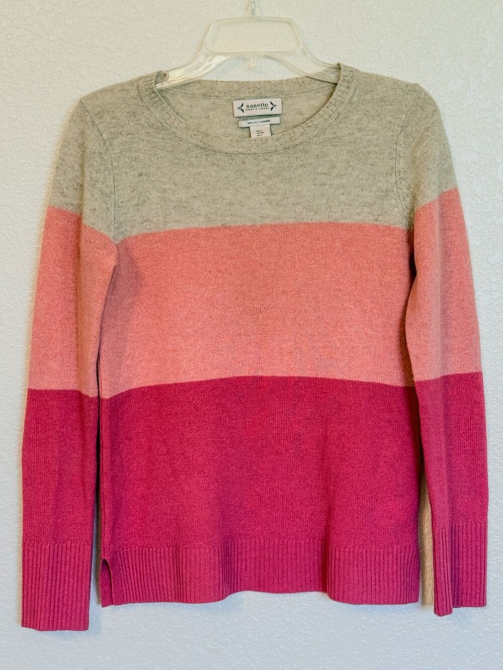 Nanette Lepore 100% 2-Ply  Cashmere Colorblock Sweater Women's Small Pink Beige